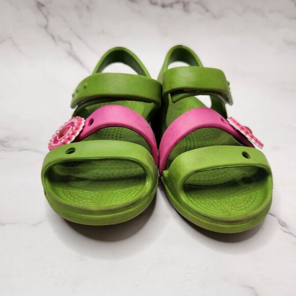 Crocs Keeley Sandals Pink Green Summer Rubber Flower Girls Child 10 - Picture 3 of 8